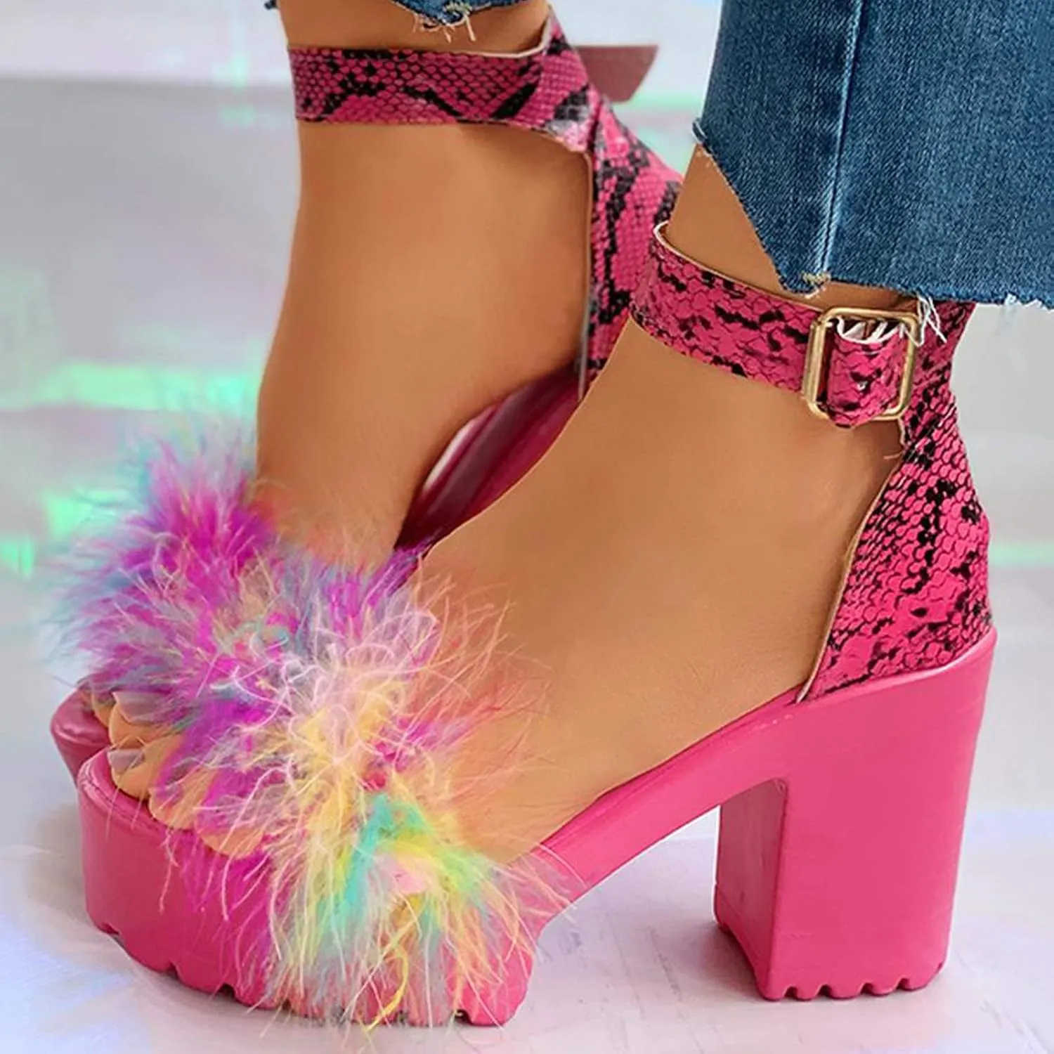 Chunky Heels for Women Platform High Heel Sandals Open Toe Block Heels Shoes Ankle Strap Dress Wedding Party Pumps Shoes