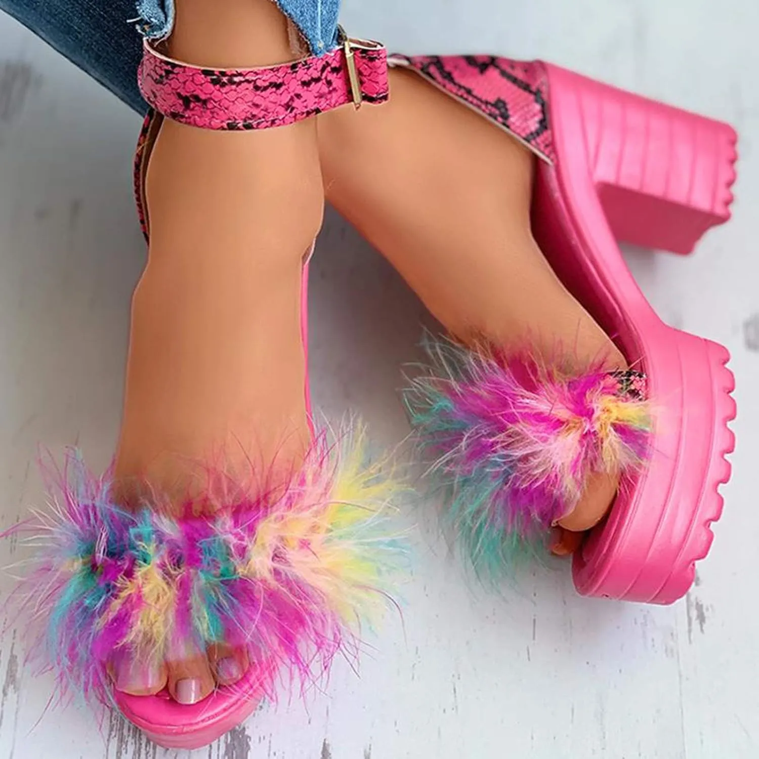 Chunky Heels for Women Platform High Heel Sandals Open Toe Block Heels Shoes Ankle Strap Dress Wedding Party Pumps Shoes