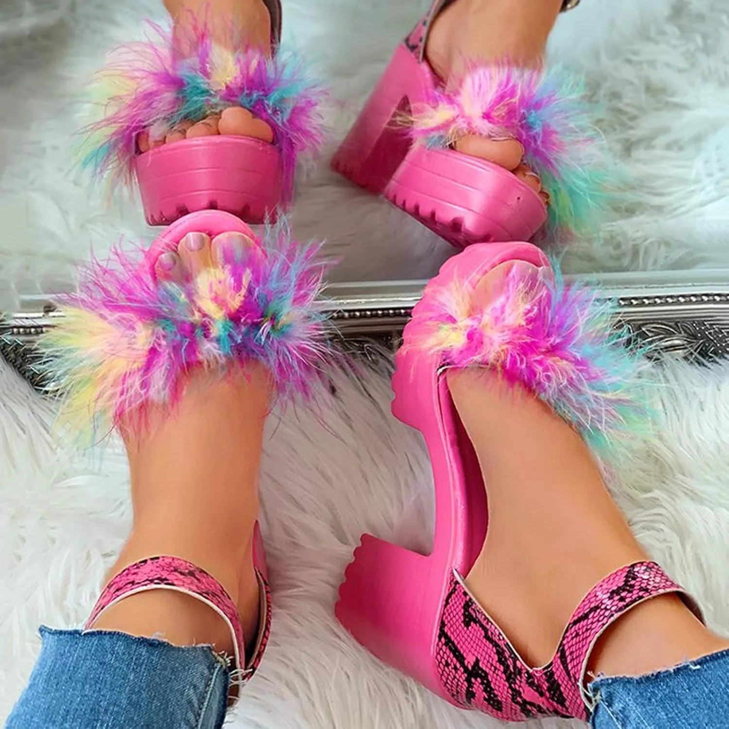 Chunky Heels for Women Platform High Heel Sandals Open Toe Block Heels Shoes Ankle Strap Dress Wedding Party Pumps Shoes