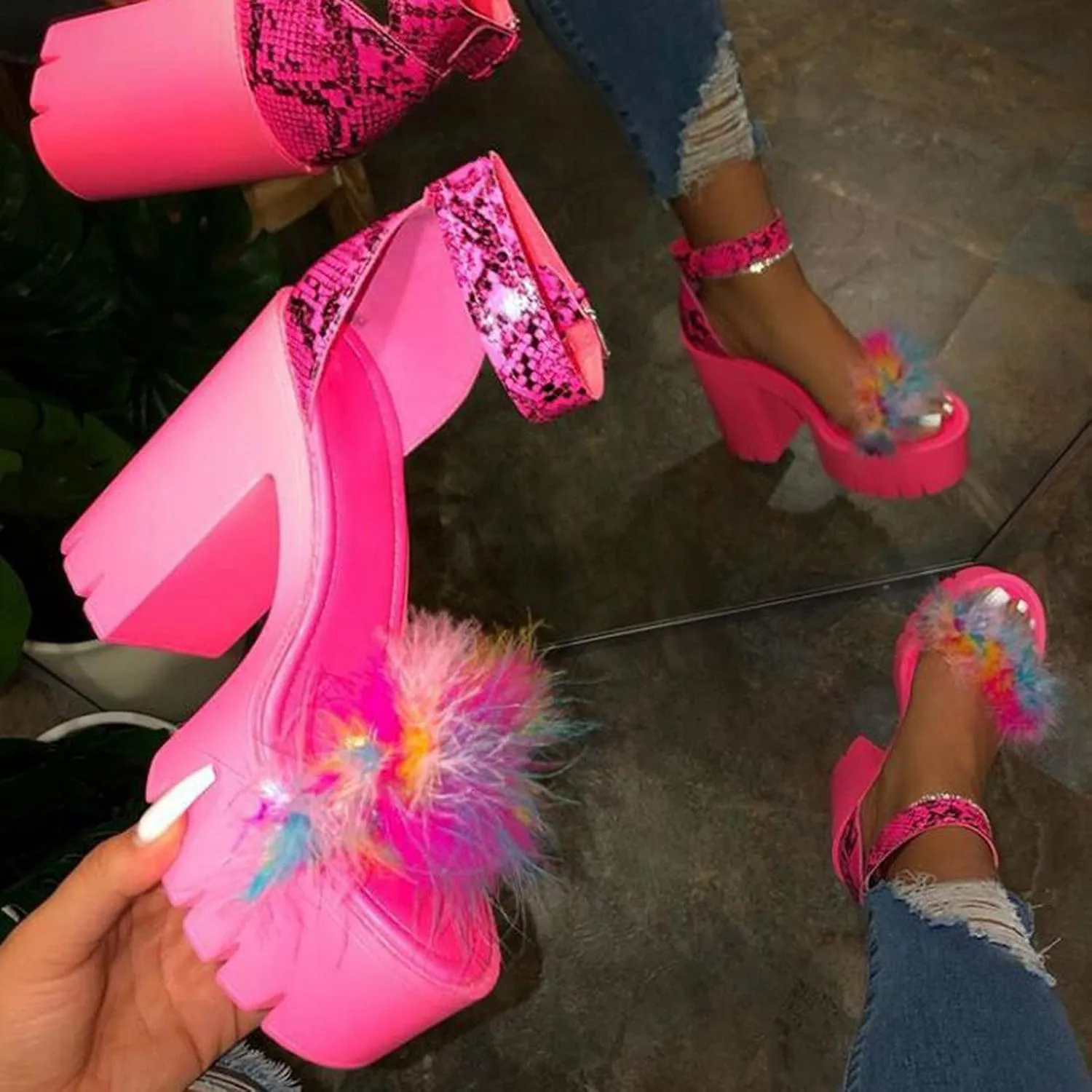 Chunky Heels for Women Platform High Heel Sandals Open Toe Block Heels Shoes Ankle Strap Dress Wedding Party Pumps Shoes