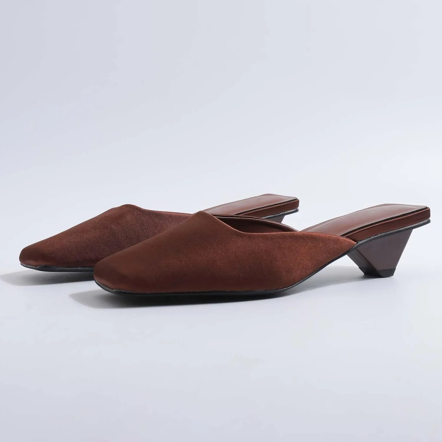 Low Heels for Women Closed Square Toe Heels Slip on Mules Satin Sandals Wedding Party Dance Shoes Casual Summer Pumps