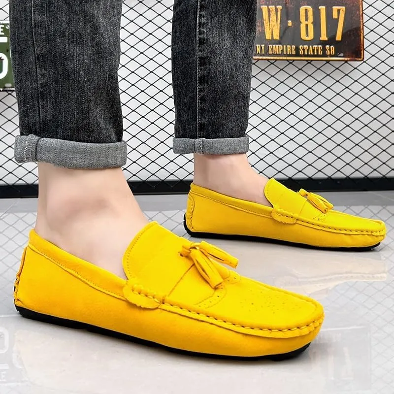 Mens Loafers Penny Loafers with Tassel Suede Vamp Flat Heel Comfortable Anti-Slip Outdoor Slip On