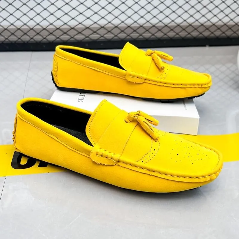 Mens Loafers Penny Loafers with Tassel Suede Vamp Flat Heel Comfortable Anti-Slip Outdoor Slip On