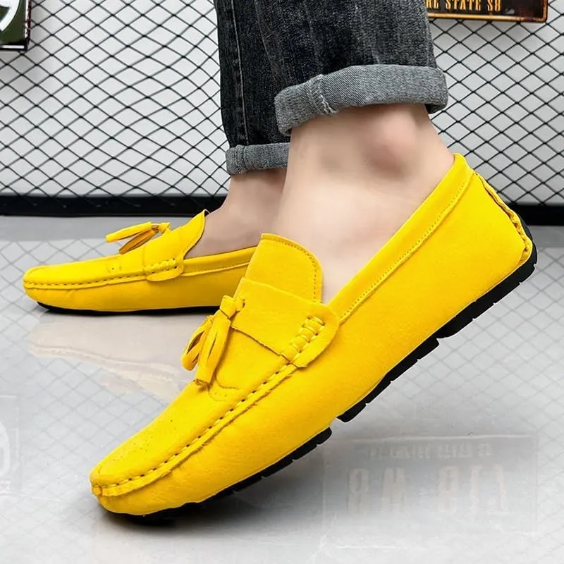 Mens Loafers Penny Loafers with Tassel Suede Vamp Flat Heel Comfortable Anti-Slip Outdoor Slip On