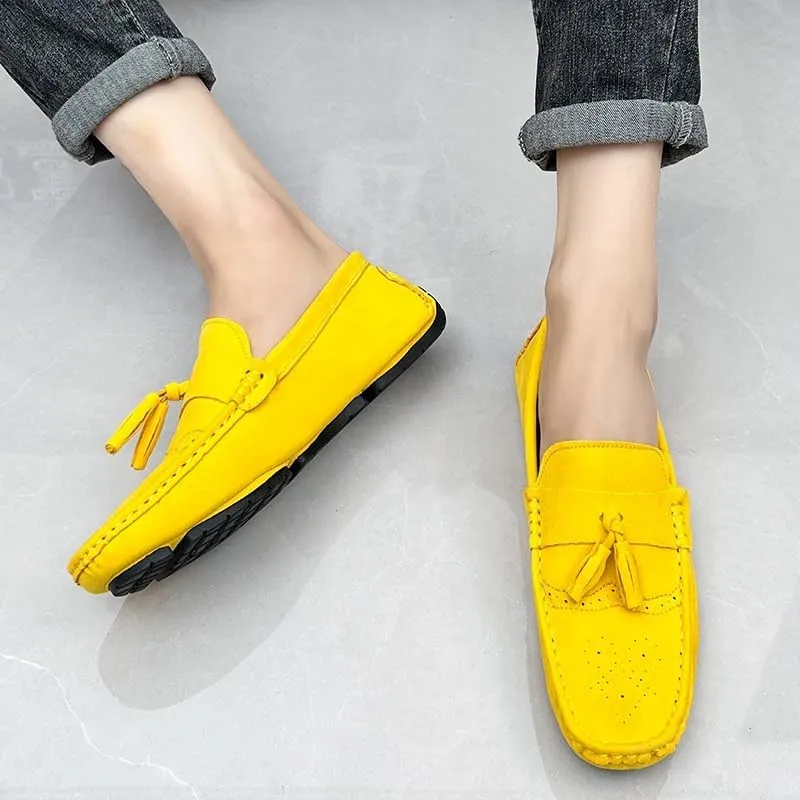 Mens Loafers Penny Loafers with Tassel Suede Vamp Flat Heel Comfortable Anti-Slip Outdoor Slip On