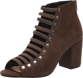 Women Toe Suede Sandals Back Zipper Cutout Chunky High Heel Sandals Ankle Strap Dressy Tied up High Heels