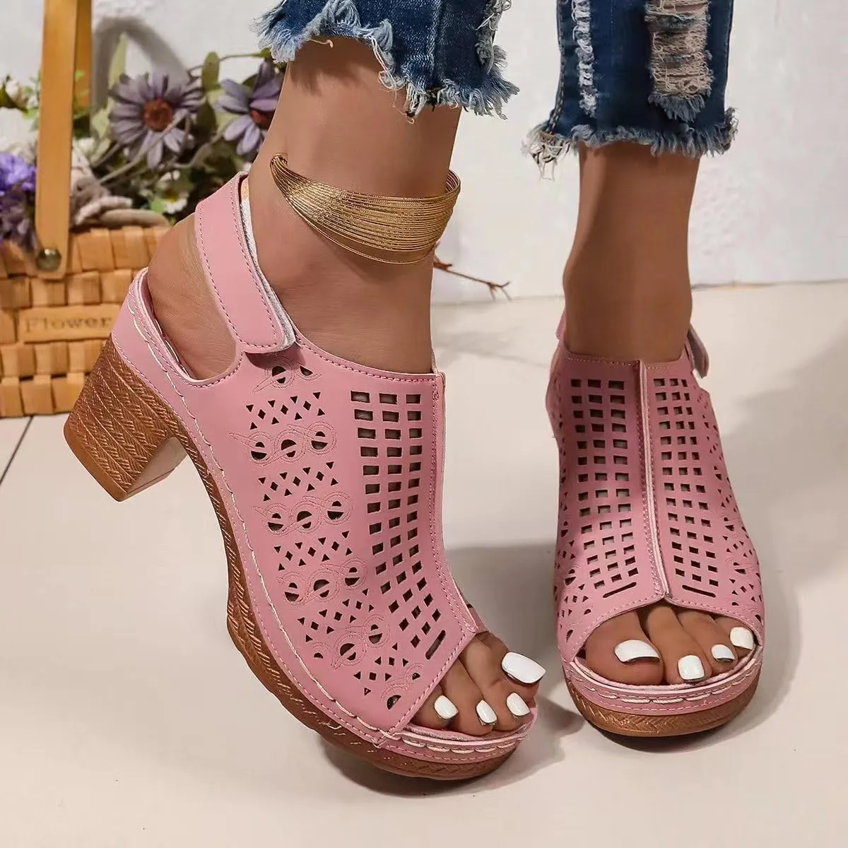 Women's Ankle Strap Low Chunky Heels Open Toe Blocked Strappy Sandals Dress Shoes for Wedding Bridal Party