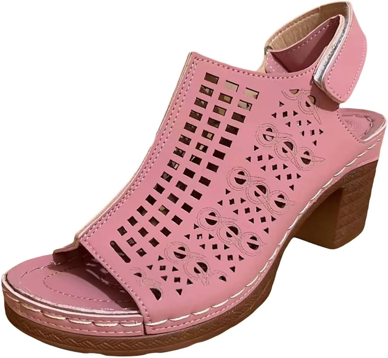 Women's Ankle Strap Low Chunky Heels Open Toe Blocked Strappy Sandals Dress Shoes for Wedding Bridal Party