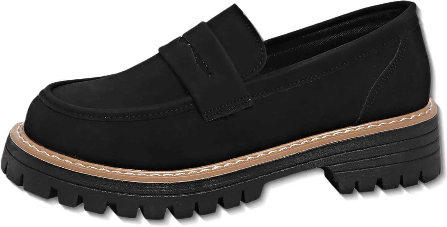 Women's Plus Size Casual Retro Suede Loafers with Chunky Heel Platform, ComfortableSuede Loafers Wide