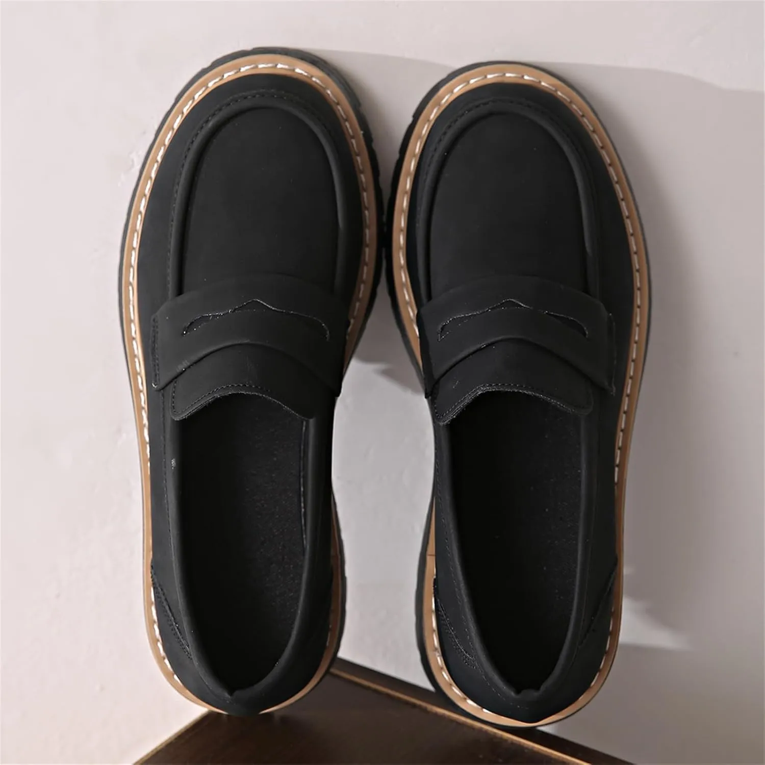 Women's Plus Size Casual Retro Suede Loafers with Chunky Heel Platform, ComfortableSuede Loafers Wide