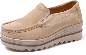 YING LAN Women Slip On Loafers Comfort Suede Moccasins Wide Low Top Shoes